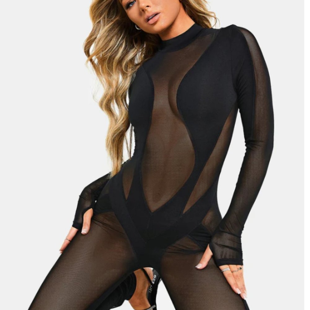 Sexy Mesh Long Sleeve Jumpsuit